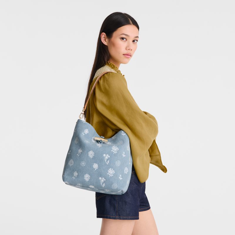 Women Longchamp Le Roseau M Hobo Bag Blue | Philippines-531KNTWZP