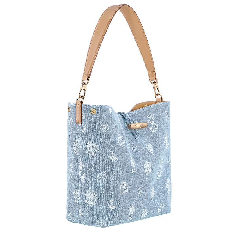 Women Longchamp Le Roseau M Hobo Bag Blue | Philippines-531KNTWZP