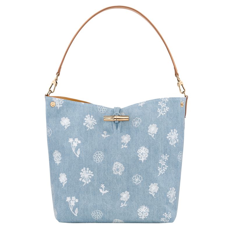 Women Longchamp Le Roseau M Hobo Bag Blue | Philippines-531KNTWZP