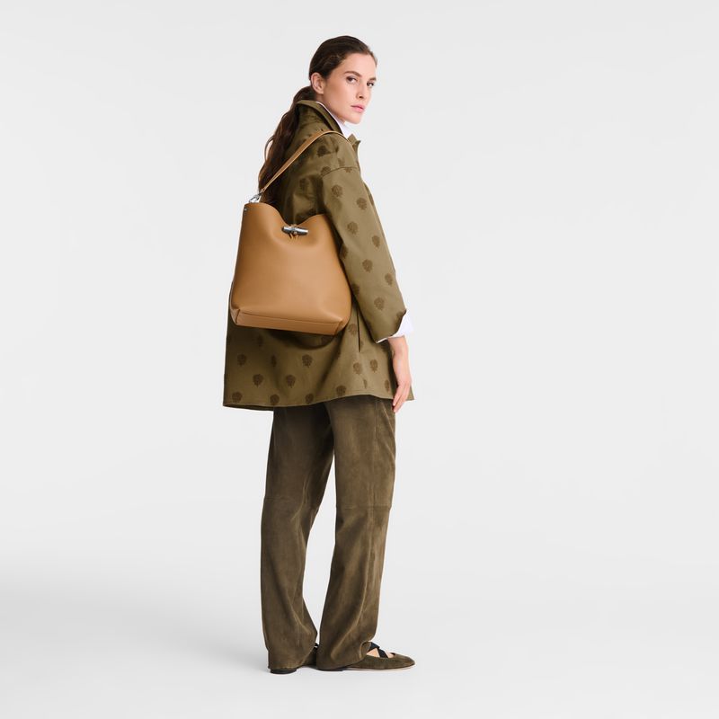 Women Longchamp Le Roseau M Shoulder Bag Shoulder Bag Brown | Philippines-219BJTKSZ