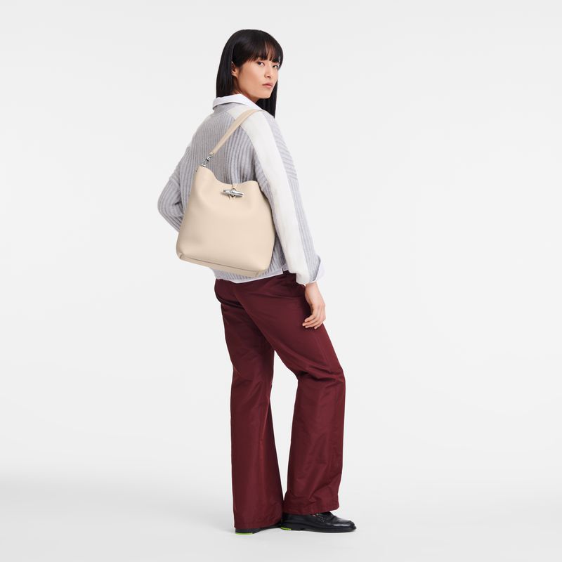 Women Longchamp Le Roseau M Shoulder Bag Beige | Philippines-357VKLSYI