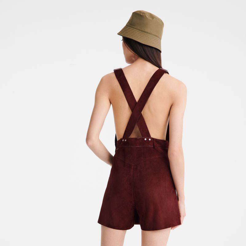 Women Longchamp Leather Jumpsuit Burgundy | Philippines-039OBTAEF