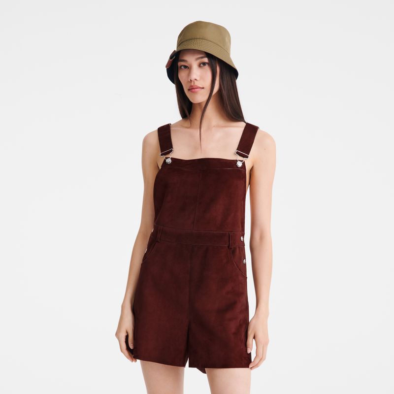 Women Longchamp Leather Jumpsuit Burgundy | Philippines-039OBTAEF