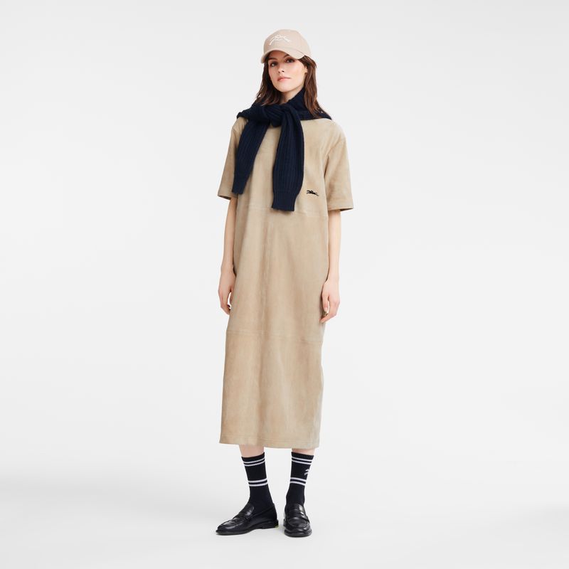 Women Longchamp Leather Long Dress Beige | Philippines-920OXJQCE