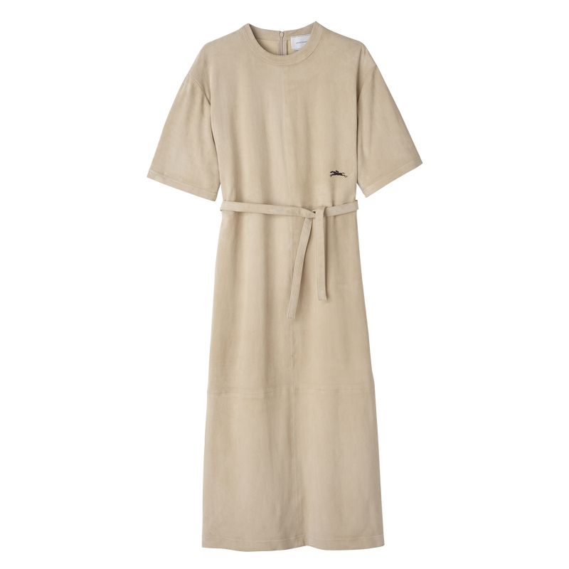 Women Longchamp Leather Long Dress Beige | Philippines-920OXJQCE