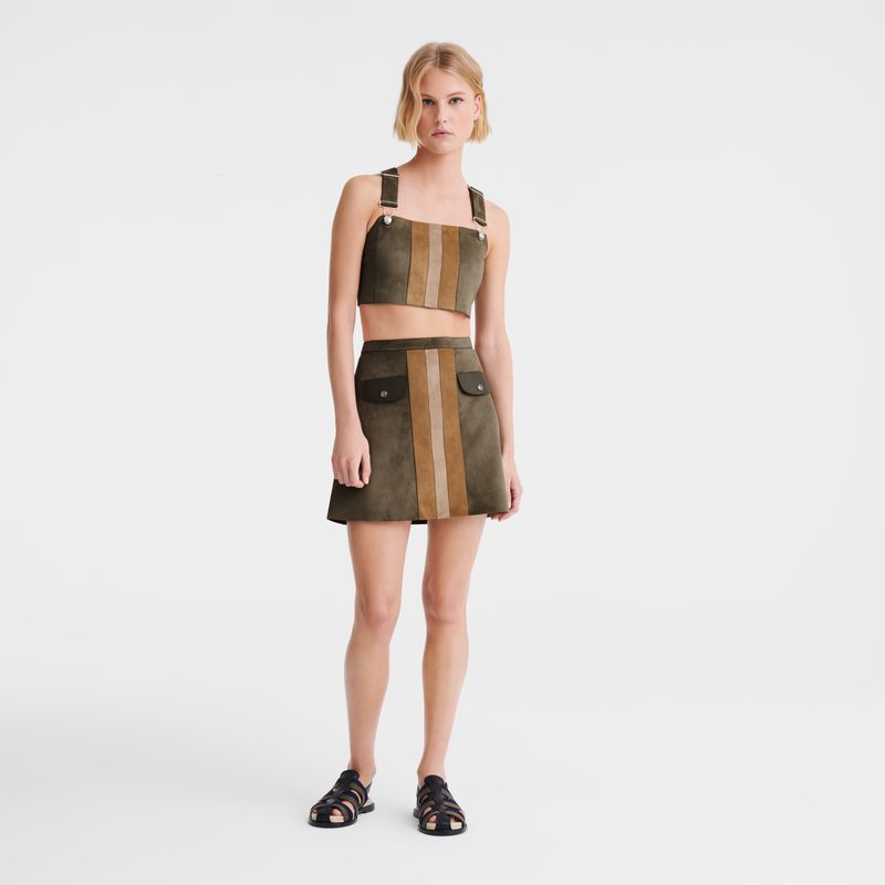 Women Longchamp Leather Skirts Khaki | Philippines-523OGFCNZ