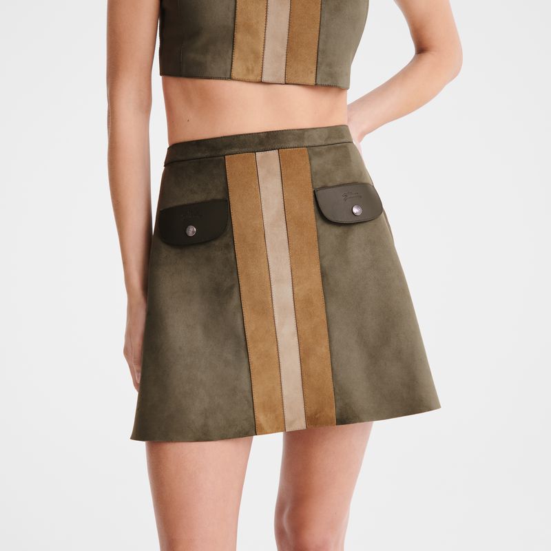 Women Longchamp Leather Skirts Khaki | Philippines-523OGFCNZ