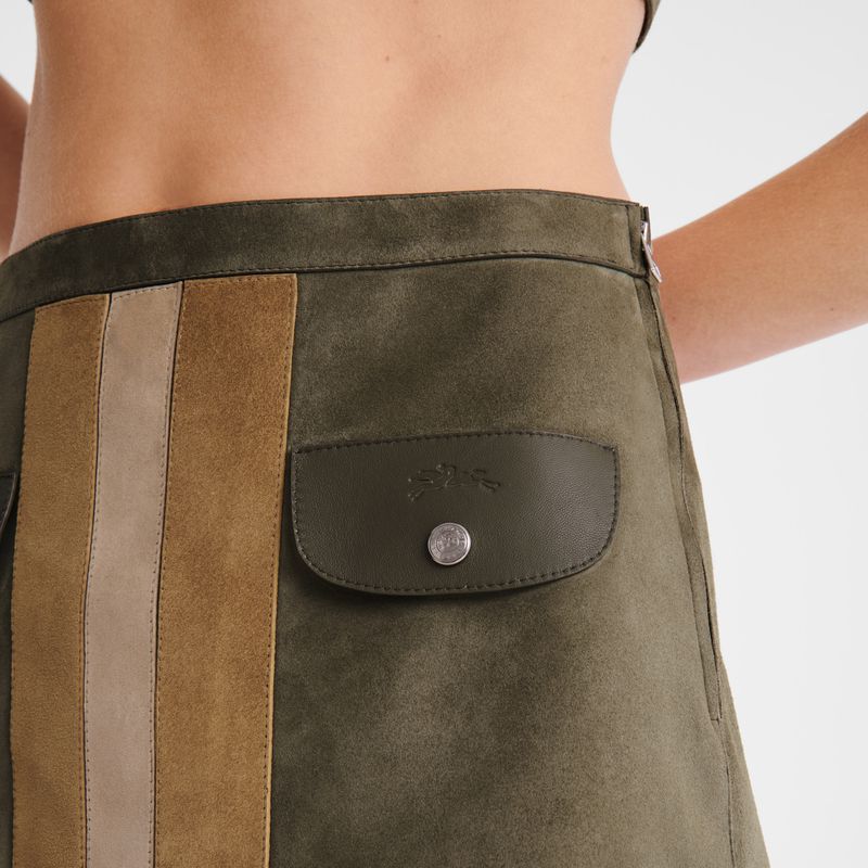 Women Longchamp Leather Skirts Khaki | Philippines-523OGFCNZ
