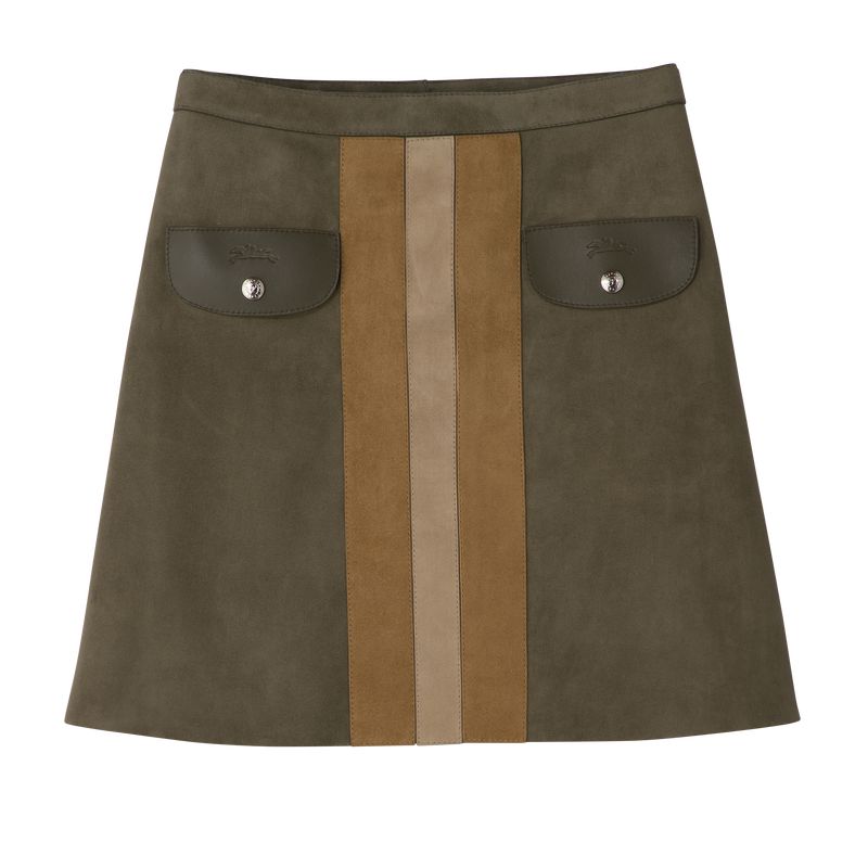 Women Longchamp Leather Skirts Khaki | Philippines-523OGFCNZ