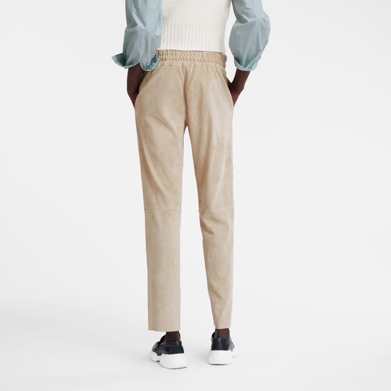 Women Longchamp Leather Straight Pants Beige | Philippines-703QGYJZA