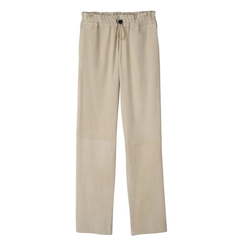 Women Longchamp Leather Straight Pants Beige | Philippines-703QGYJZA