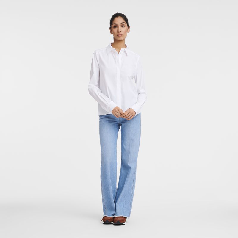 Women Longchamp Popelin Shirts White | Philippines-974OCKLDG