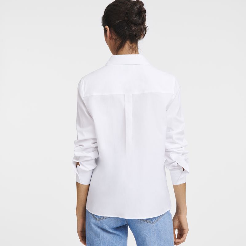 Women Longchamp Popelin Shirts White | Philippines-974OCKLDG