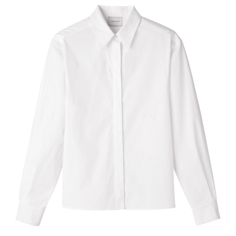 Women Longchamp Popelin Shirts White | Philippines-974OCKLDG