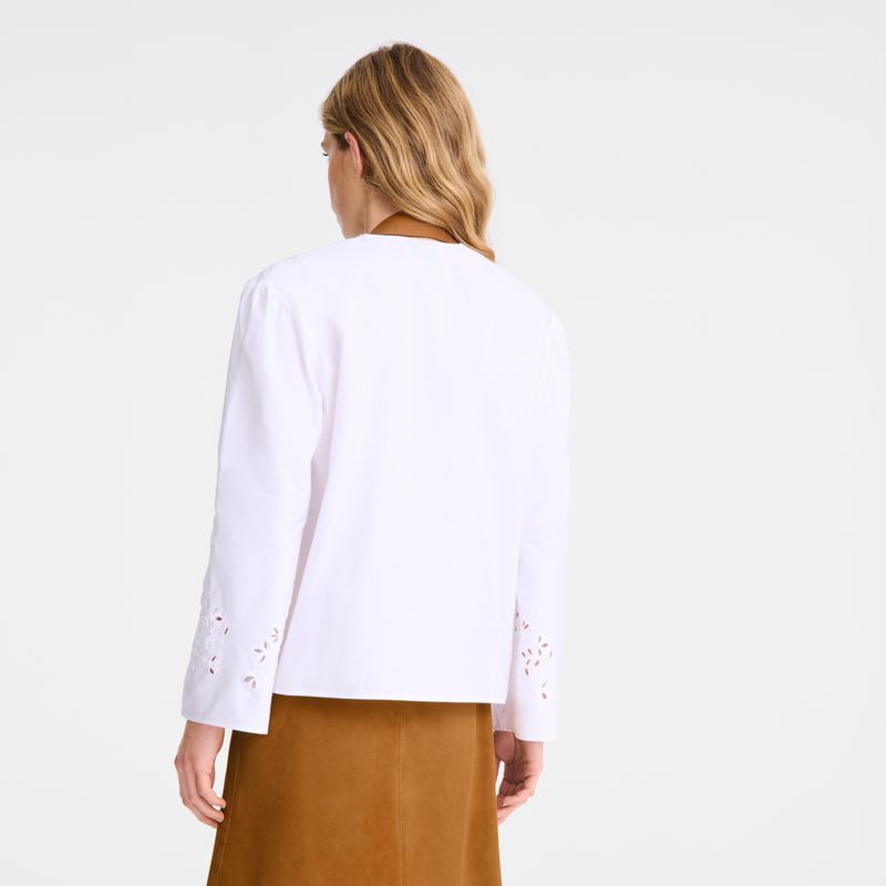 Women Longchamp Poplin Embroidered Blouse White | Philippines-396RJGFHM