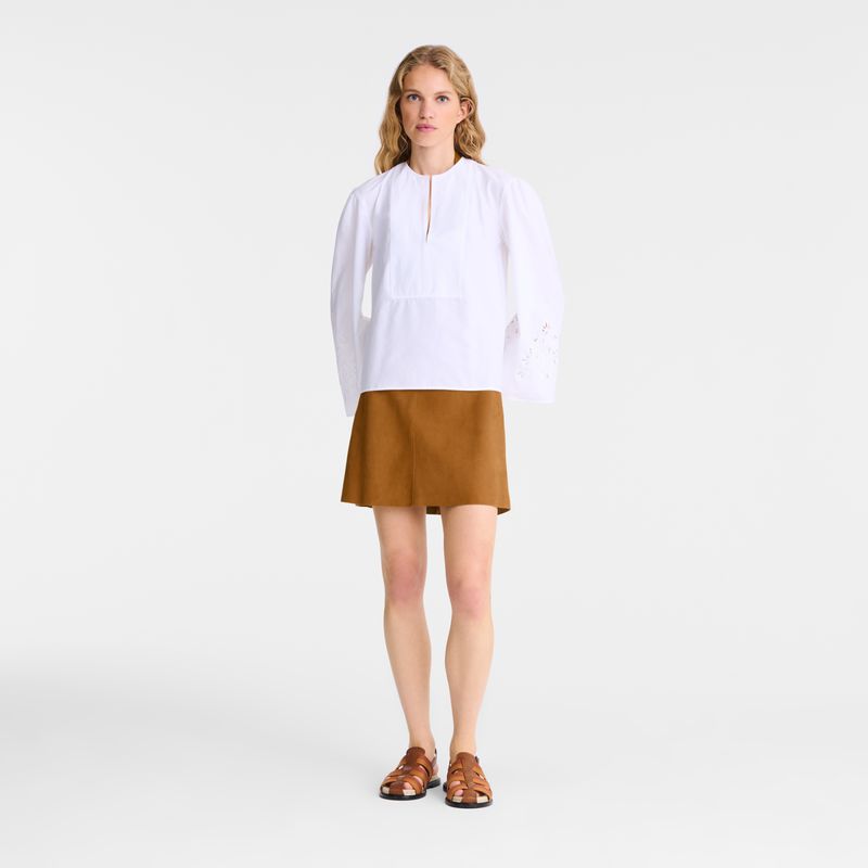Women Longchamp Poplin Embroidered Blouse White | Philippines-396RJGFHM