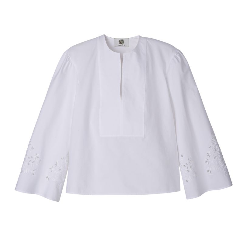Women Longchamp Poplin Embroidered Blouse White | Philippines-396RJGFHM
