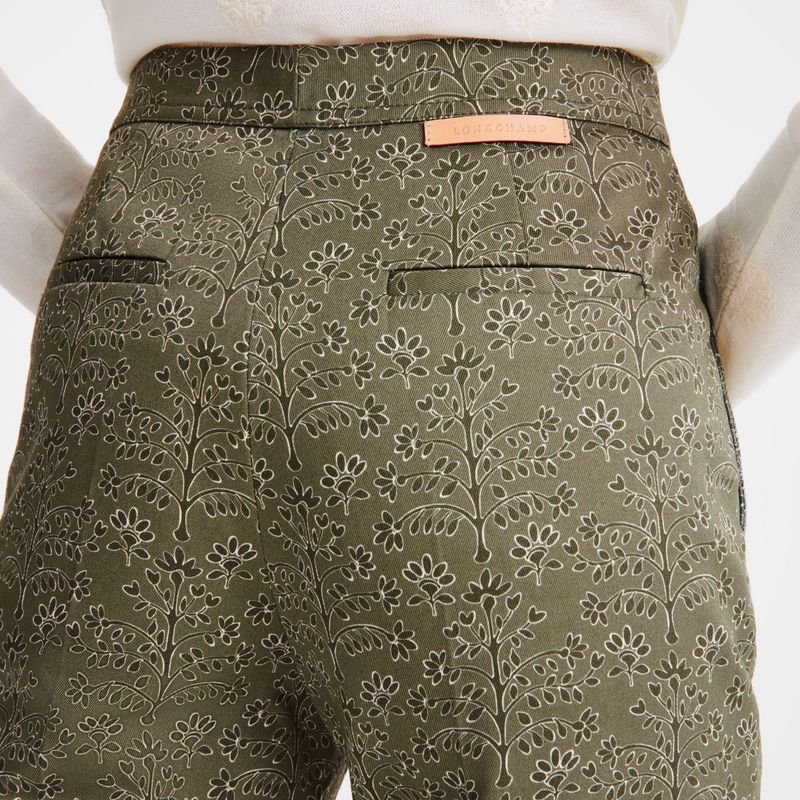 Women Longchamp Printed Gabardine Pants Green | Philippines-197CNOYSQ