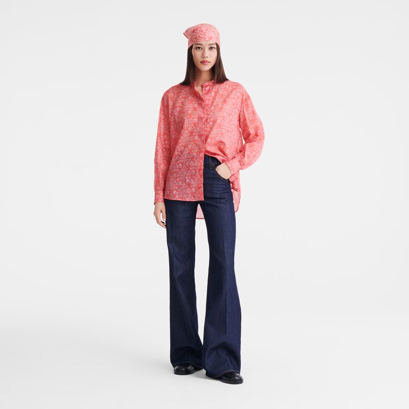 Women Longchamp Printed Veil Shirts Pink | Philippines-589SKLDYU