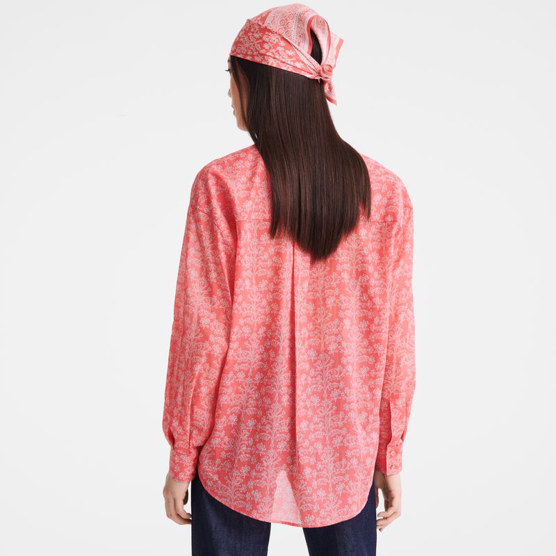 Women Longchamp Printed Veil Shirts Pink | Philippines-589SKLDYU