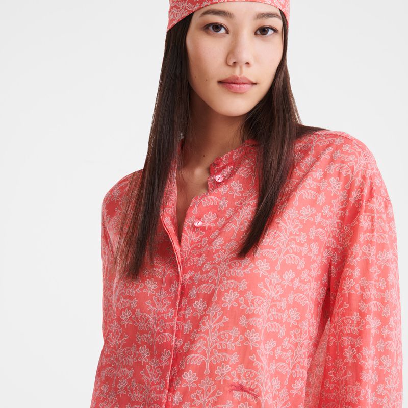 Women Longchamp Printed Veil Shirts Pink | Philippines-589SKLDYU