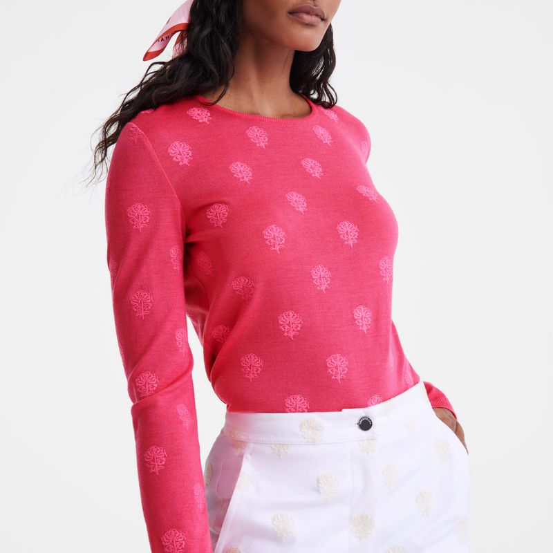 Women Longchamp Round Neck Sweater Pink | Philippines-304TMZUAY
