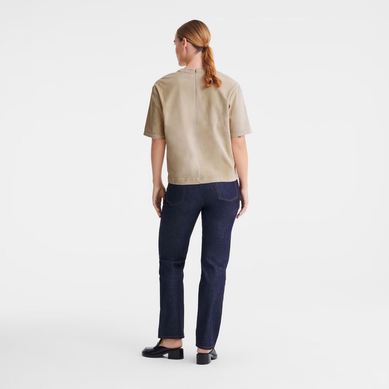 Women Longchamp Short Leather Top Beige | Philippines-189PBWXTJ