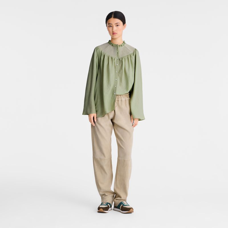 Women Longchamp Smocked Veil Blouse Green | Philippines-017CMJKIN