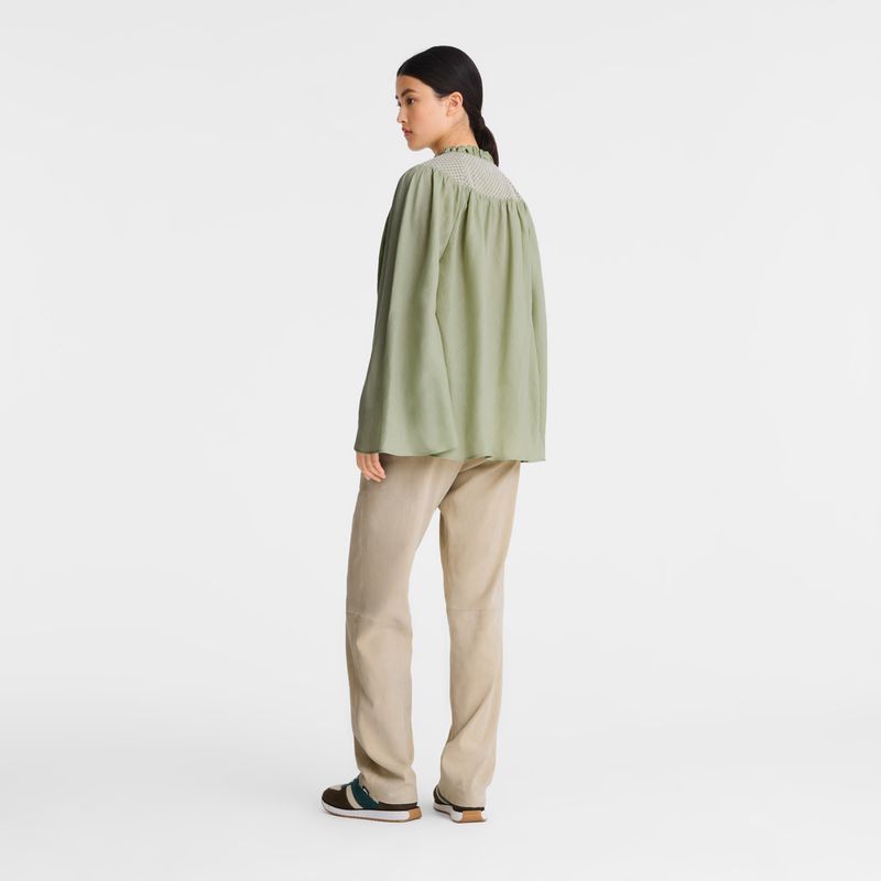 Women Longchamp Smocked Veil Blouse Green | Philippines-017CMJKIN