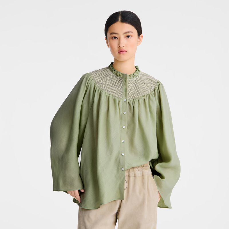 Women Longchamp Smocked Veil Blouse Green | Philippines-017CMJKIN