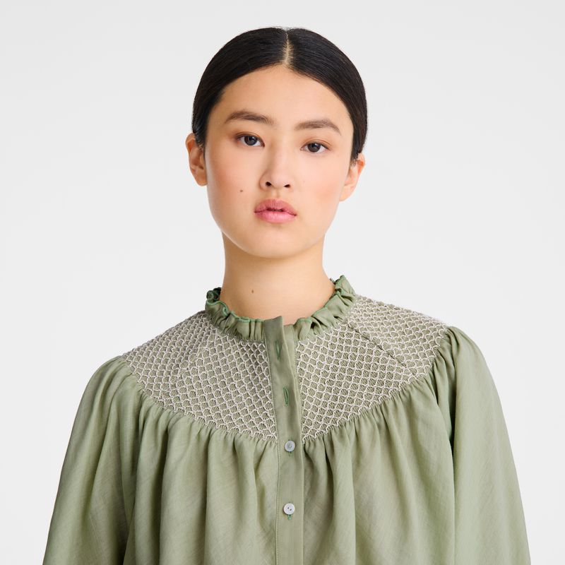 Women Longchamp Smocked Veil Blouse Green | Philippines-017CMJKIN