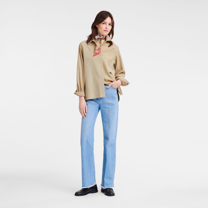Women Longchamp Straight Leather Shirts Beige | Philippines-954XTUNSP