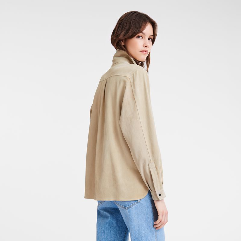 Women Longchamp Straight Leather Shirts Beige | Philippines-954XTUNSP