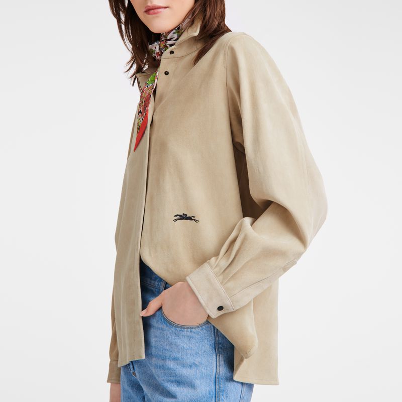 Women Longchamp Straight Leather Shirts Beige | Philippines-954XTUNSP