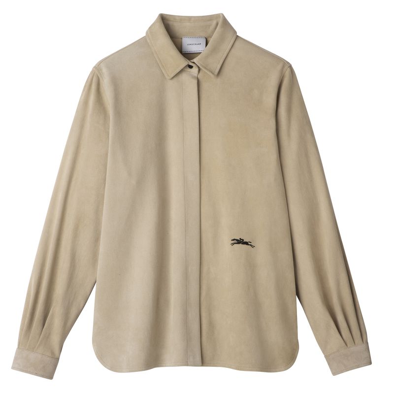 Women Longchamp Straight Leather Shirts Beige | Philippines-954XTUNSP