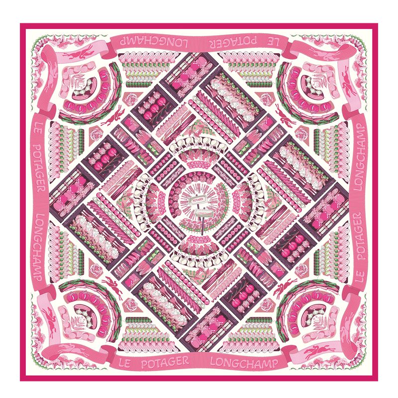 Women Longchamp Vegetable Garden 90 Scarf Pink | Philippines-680CSGFRN