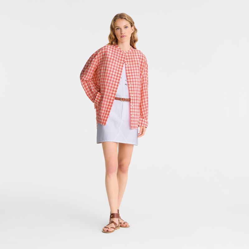 Women Longchamp Vichy Jacquard Shirts Pink | Philippines-026DABCKH
