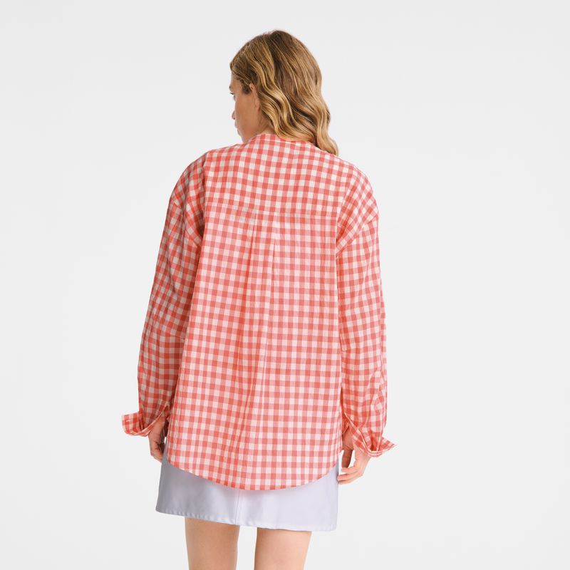 Women Longchamp Vichy Jacquard Shirts Pink | Philippines-026DABCKH
