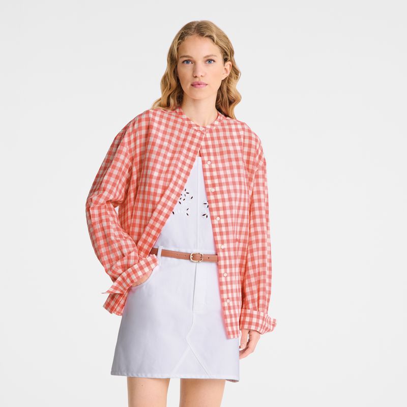 Women Longchamp Vichy Jacquard Shirts Pink | Philippines-026DABCKH