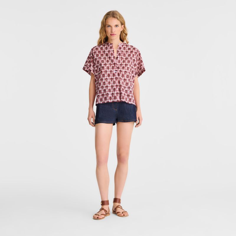 Women Longchamp Vichy Print Veil Blouse Pink | Philippines-580EJUPBC