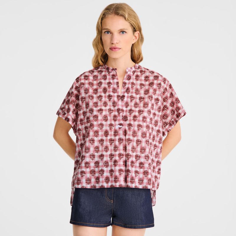 Women Longchamp Vichy Print Veil Blouse Pink | Philippines-580EJUPBC