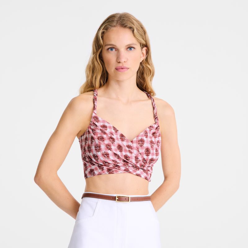 Women Longchamp Vichy Print Veil Top Pink | Philippines-527SDJEHK
