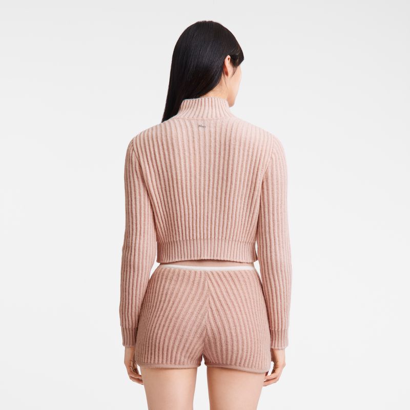 Women Longchamp Zip Collar Short Cardigan Beige | Philippines-126SGZYKP